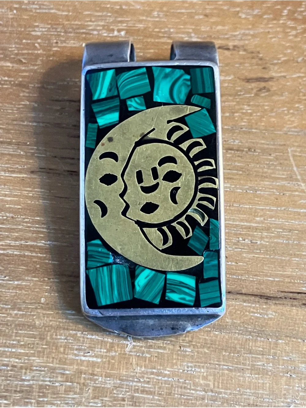 Vintage Taxco Mixed Metal Malachite Money Clip (Latin TP-114 Mexico)